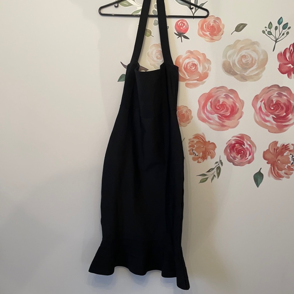 Black halter peplum black dress